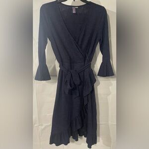 Elegant Navy Blue Wrap Dress